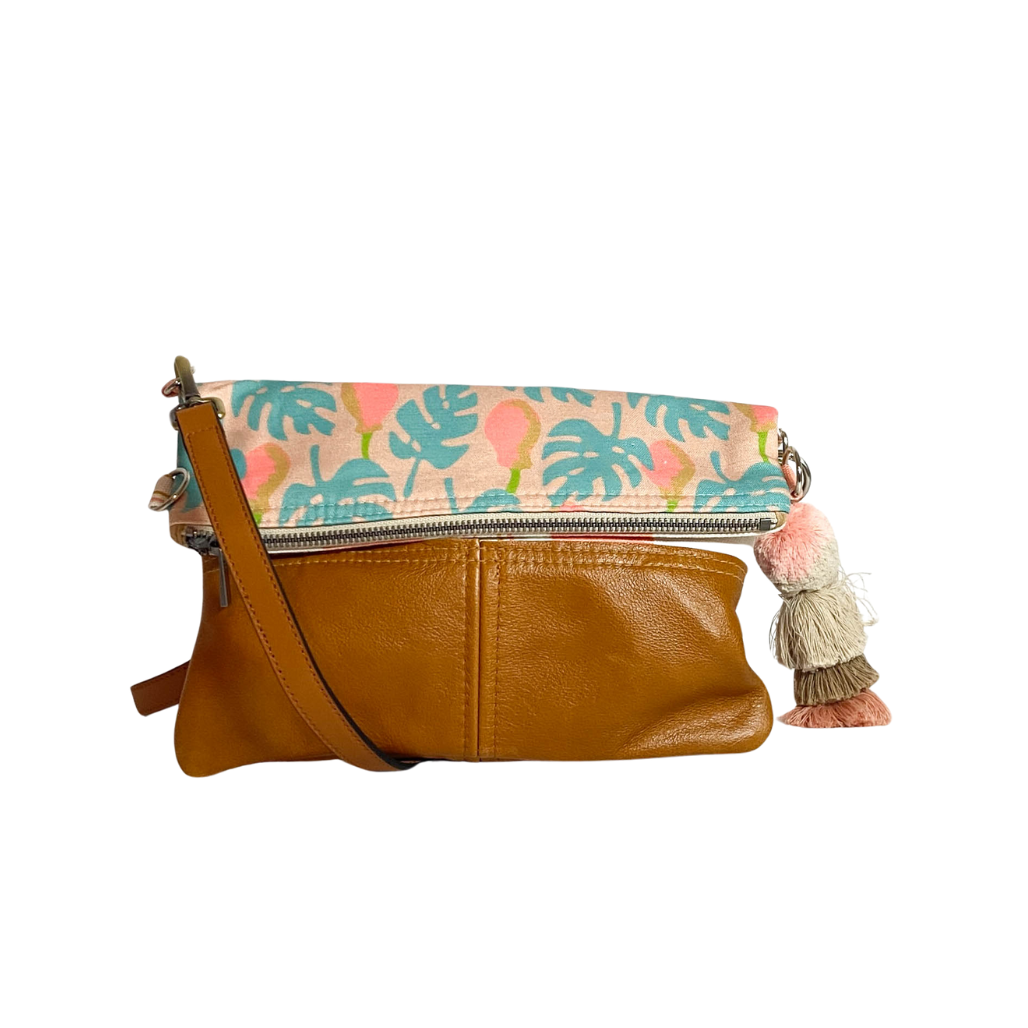 Monstera/Stripe Foldover Bag