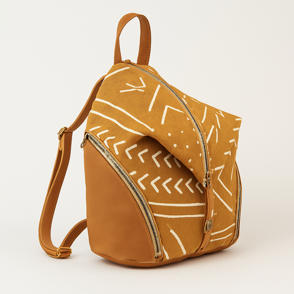 Tan Mudcloth Backpack