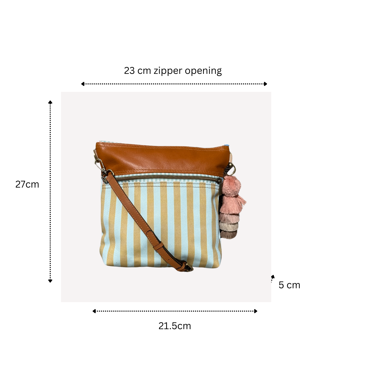 Tan Blue Stripe Bucket Bag