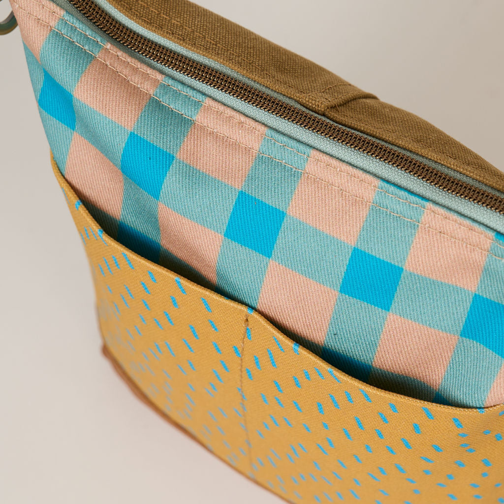 Blue Chequered Pocket Bag