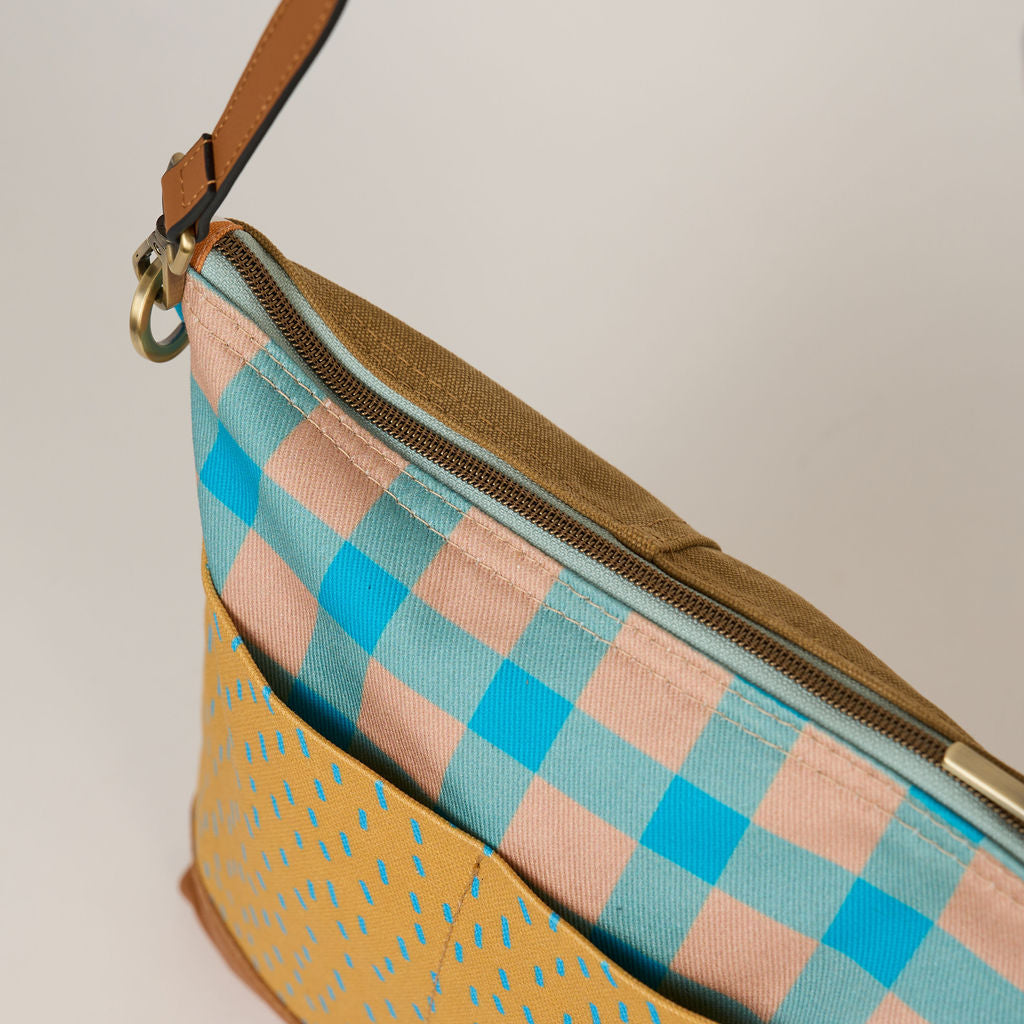 Blue Chequered Pocket Bag