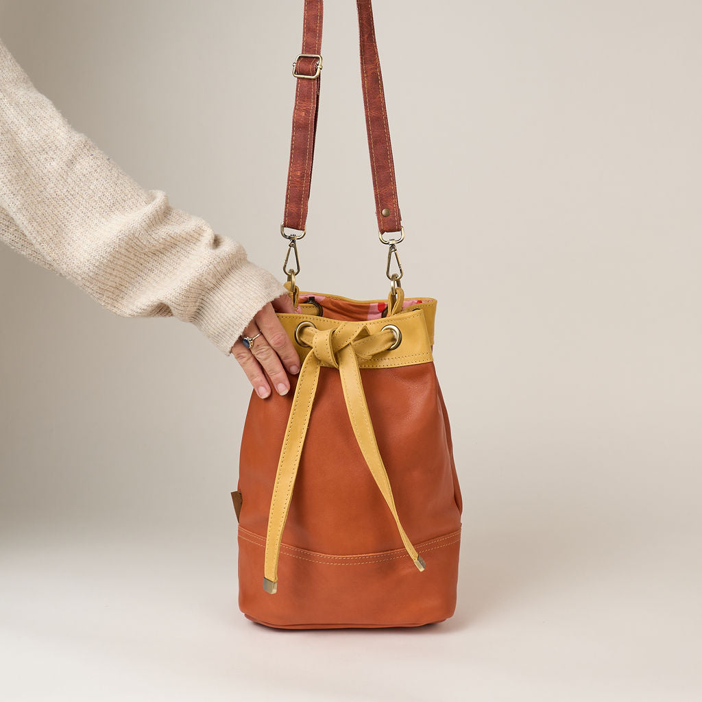 Tan Drawstring Leather Tote
