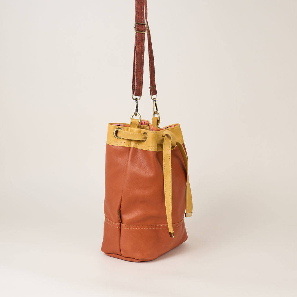 Tan Drawstring Leather Tote