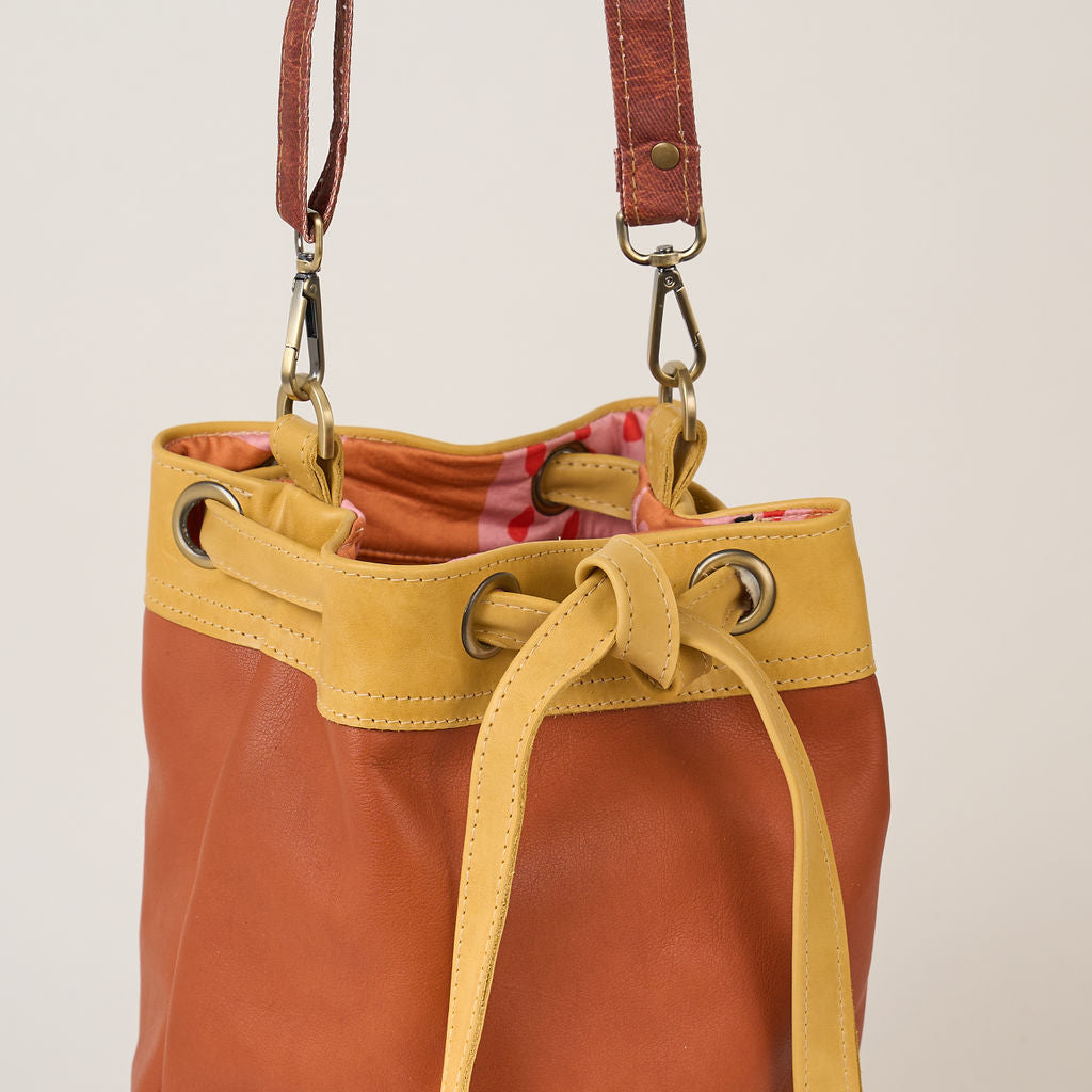 Tan Drawstring Leather Tote