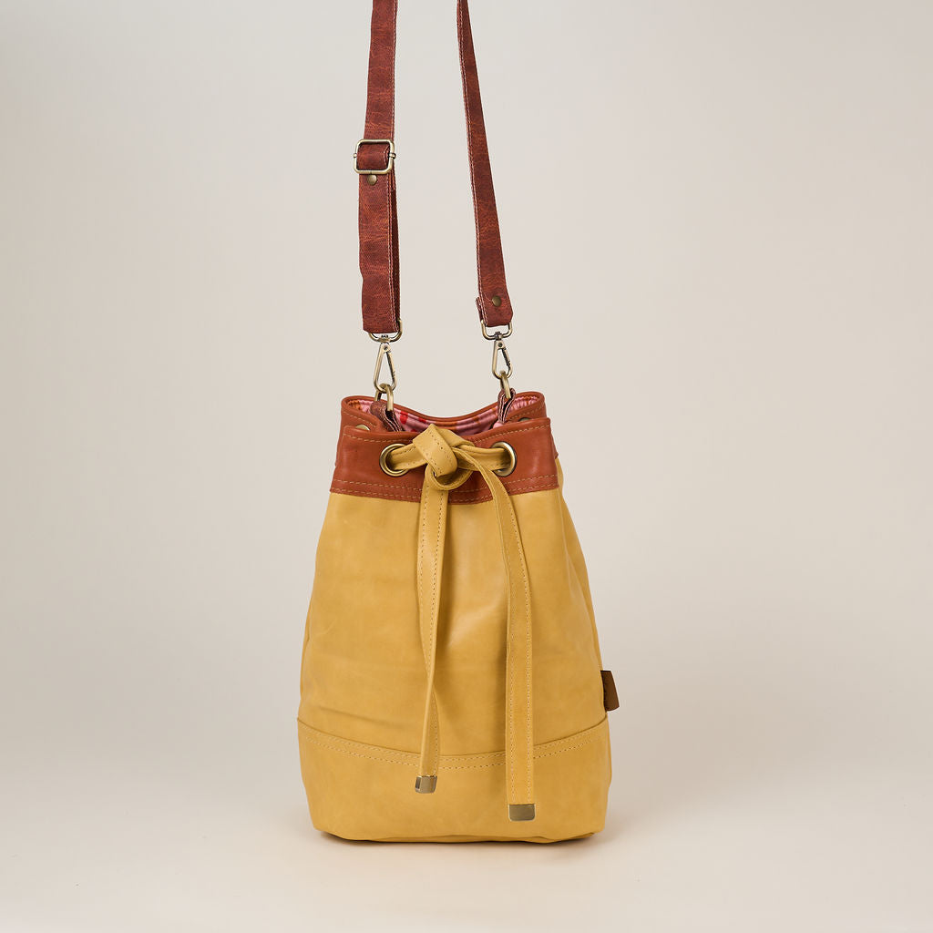Mustard Drawstring Leather Tote
