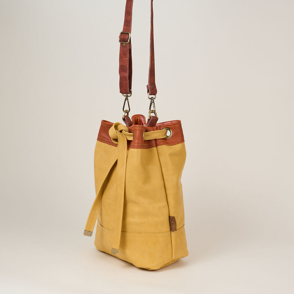 Mustard Drawstring Leather Tote