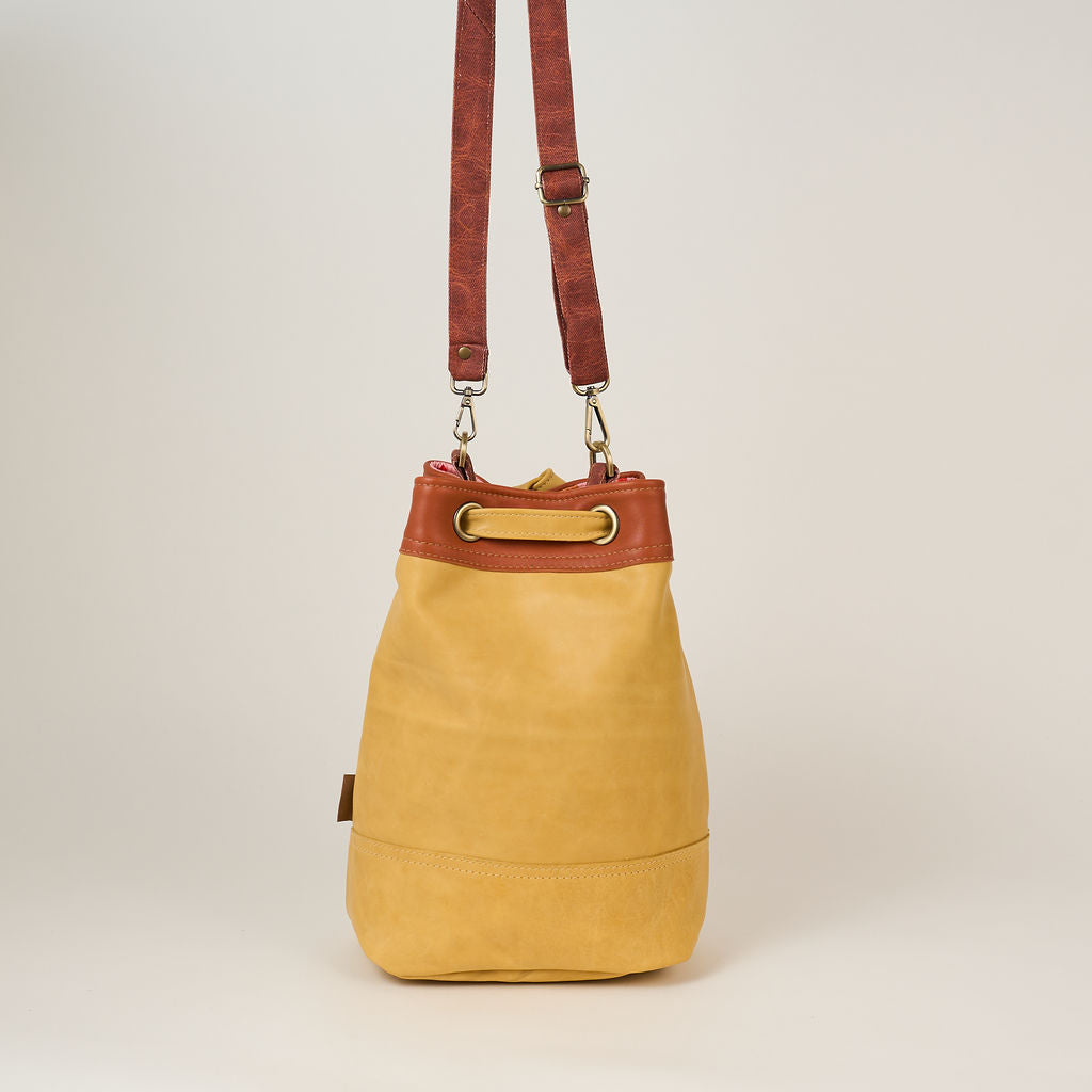 Mustard Drawstring Leather Tote