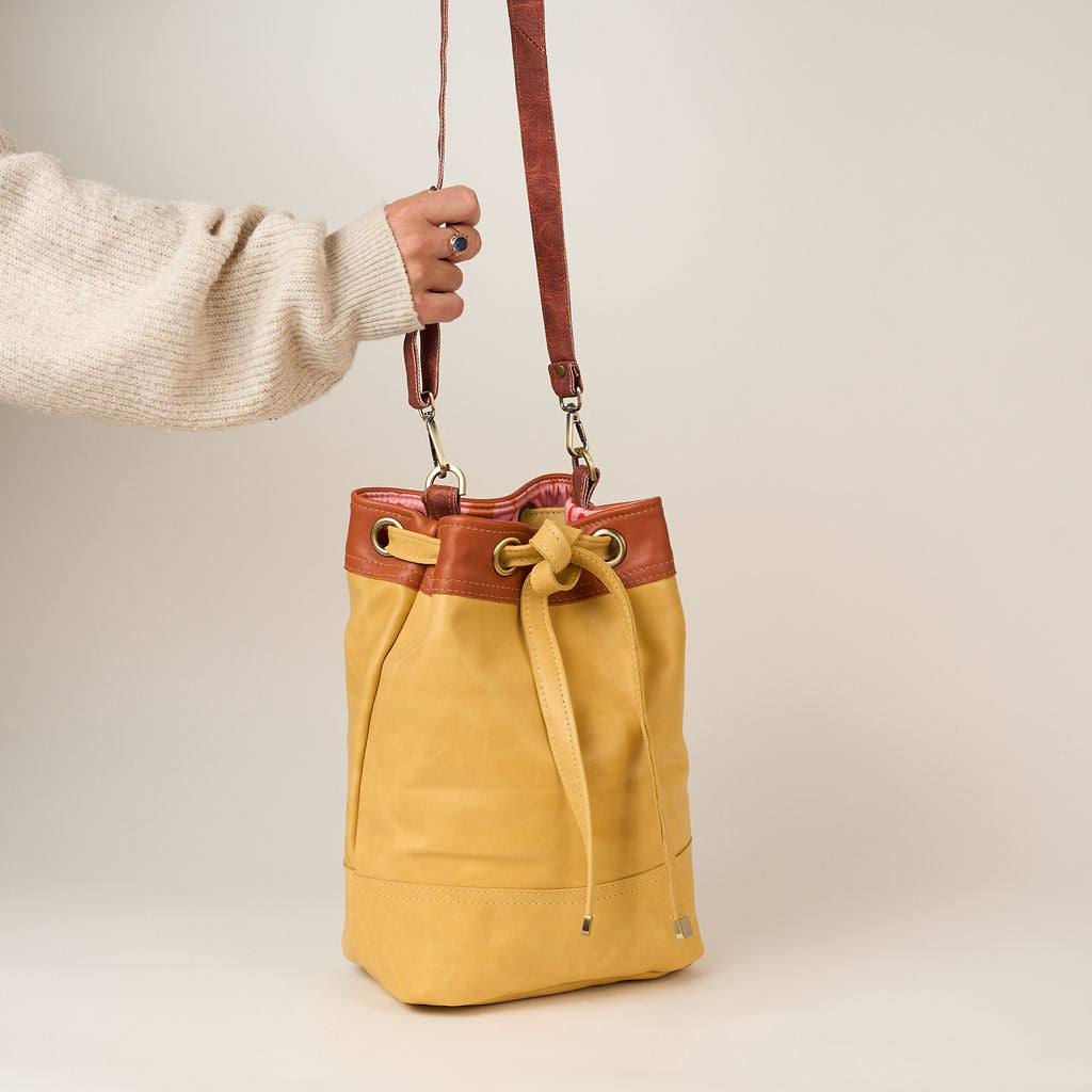 Mustard Drawstring Leather Tote