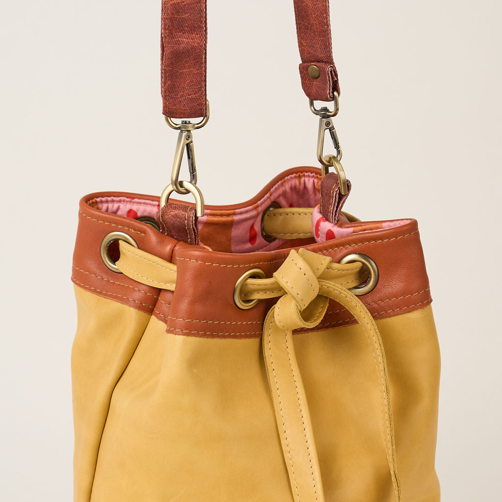 Mustard Drawstring Leather Tote