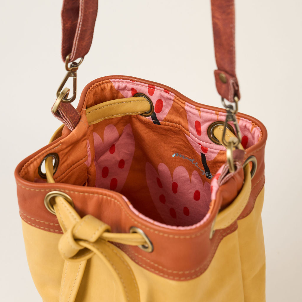 Mustard Drawstring Leather Tote