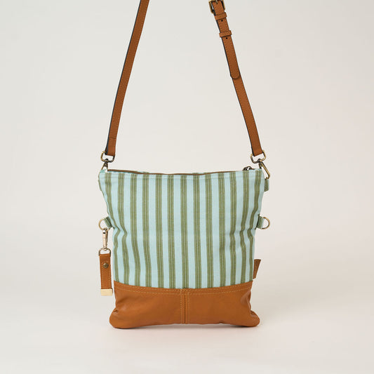 Blue Green Stripe Fold over Bag