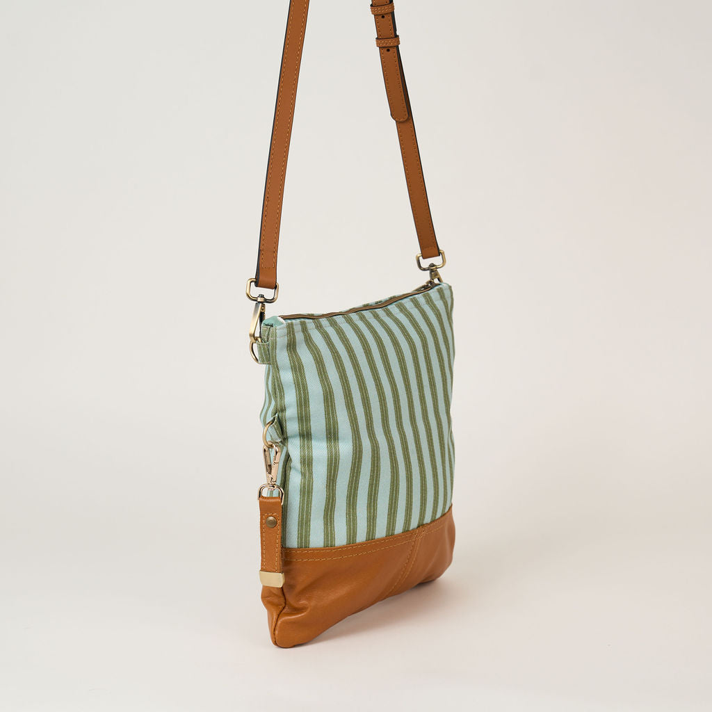 Blue Green Stripe Fold over Bag