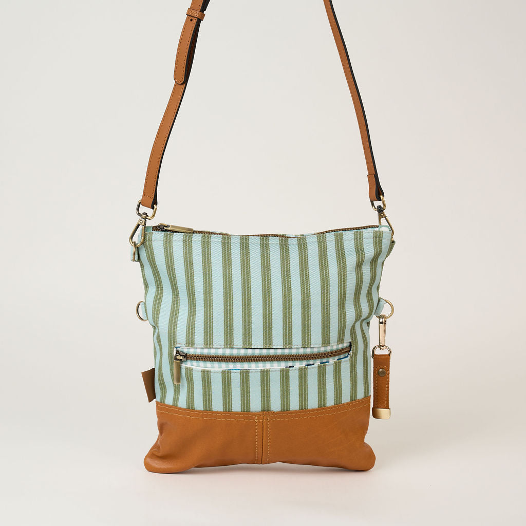 Blue Green Stripe Fold over Bag
