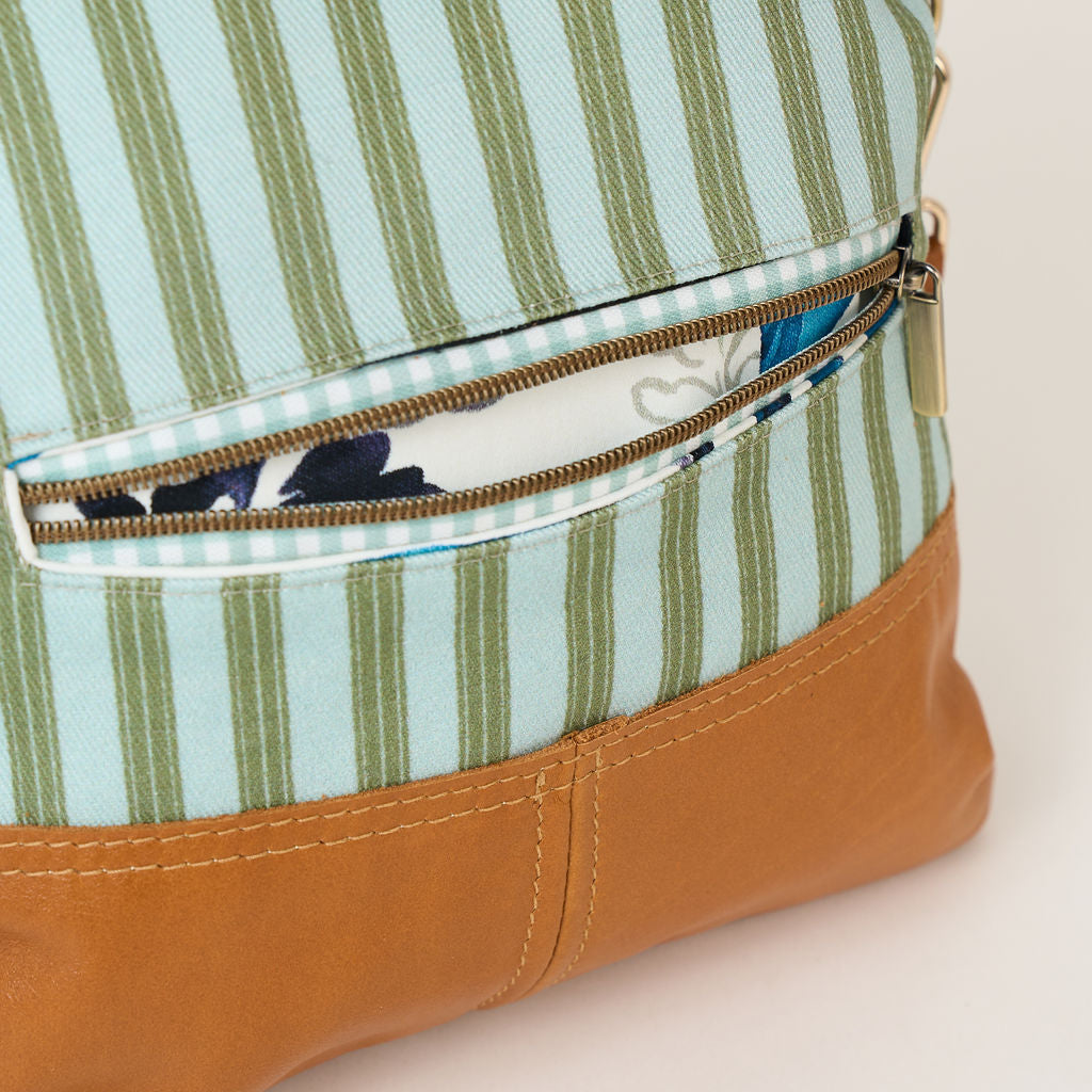 Blue Green Stripe Fold over Bag