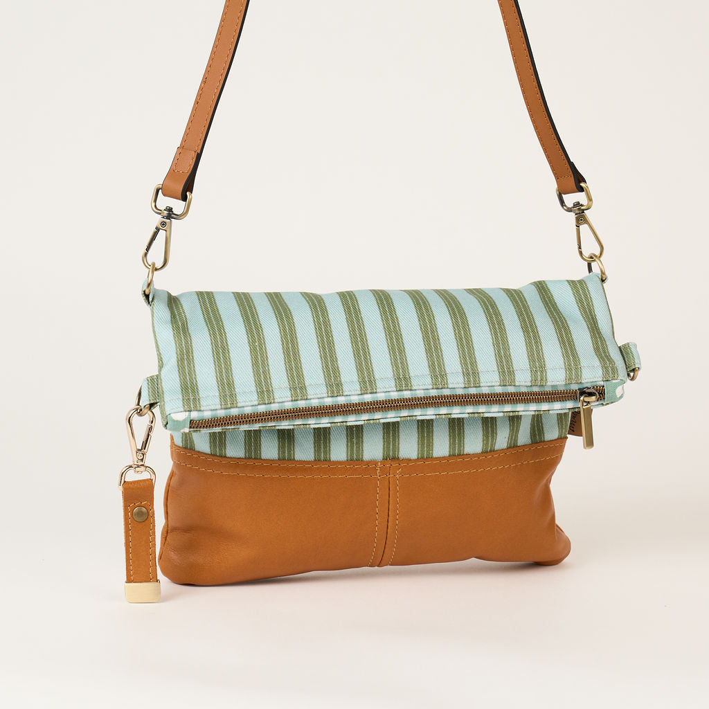 Blue Green Stripe Fold over Bag