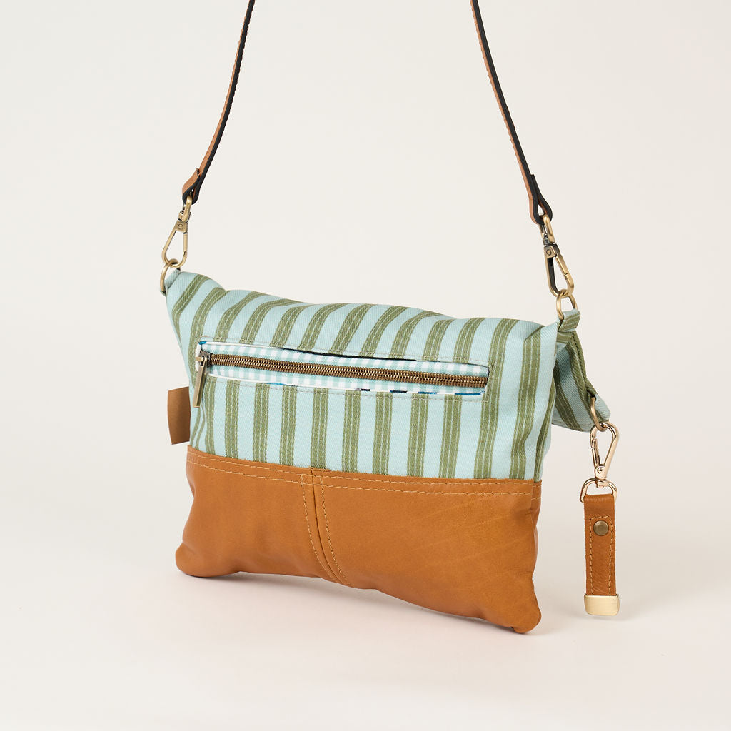 Blue Green Stripe Fold over Bag