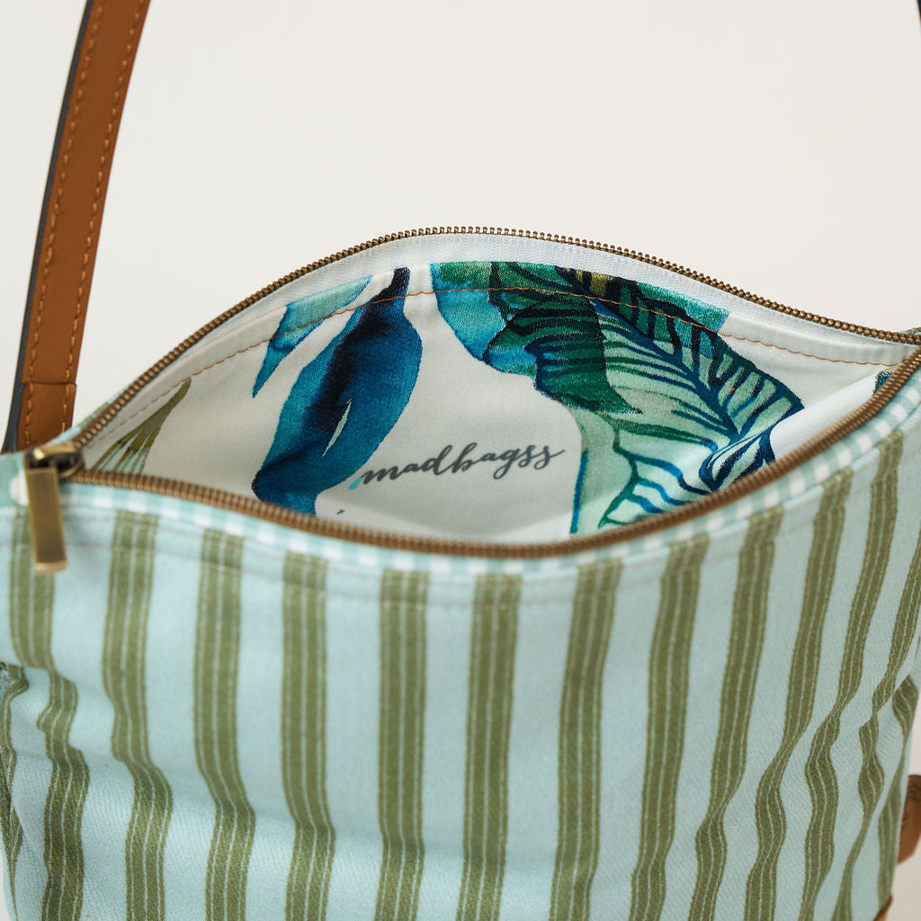 Blue Green Stripe Fold over Bag
