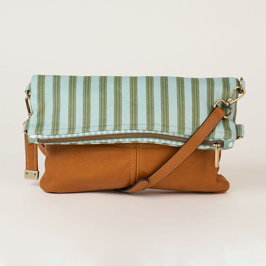 Blue Green Stripe Fold over Bag