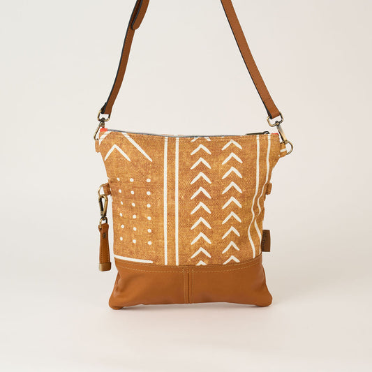 Tan Mudcloth print Fold over Bag