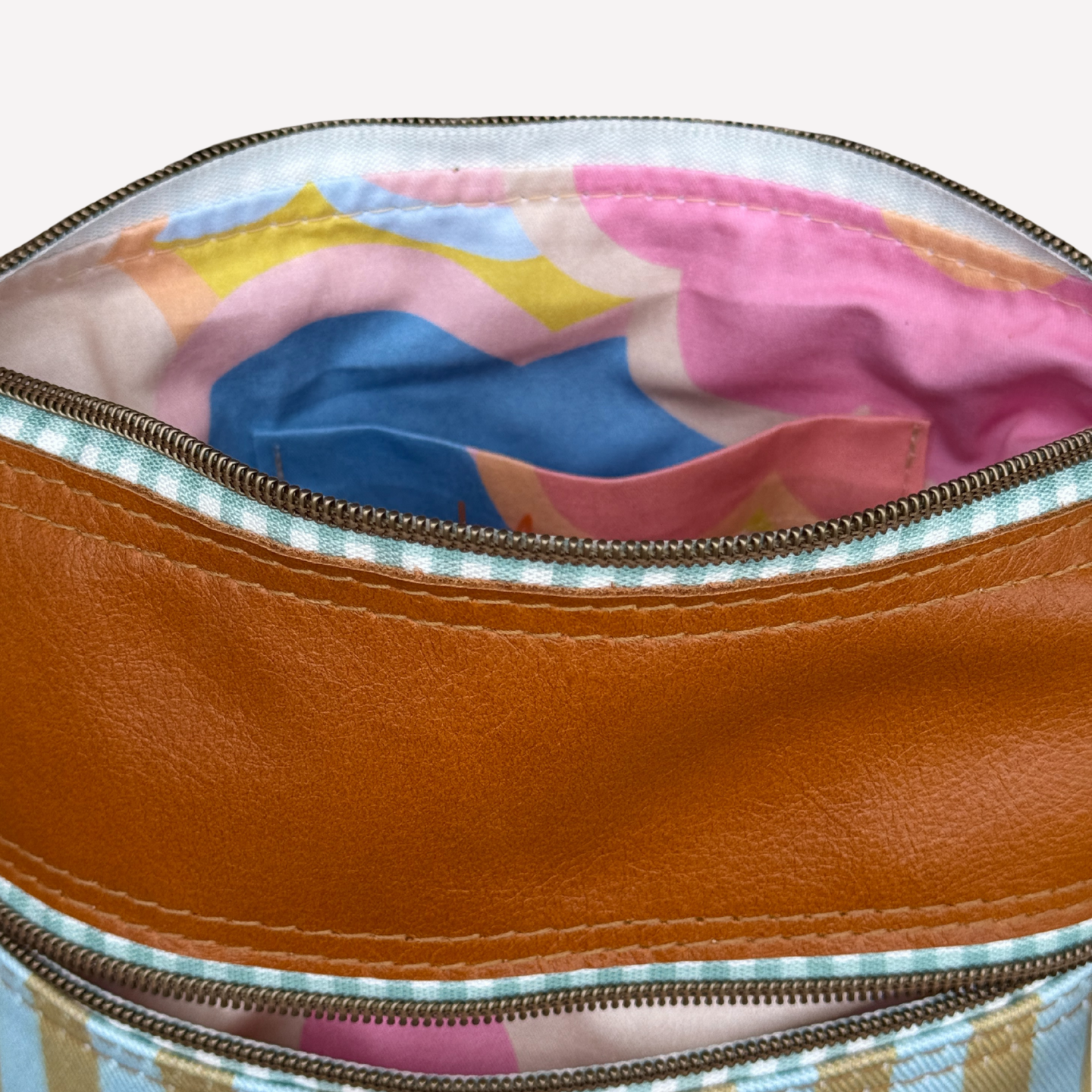 Tan Blue Stripe Bucket Bag