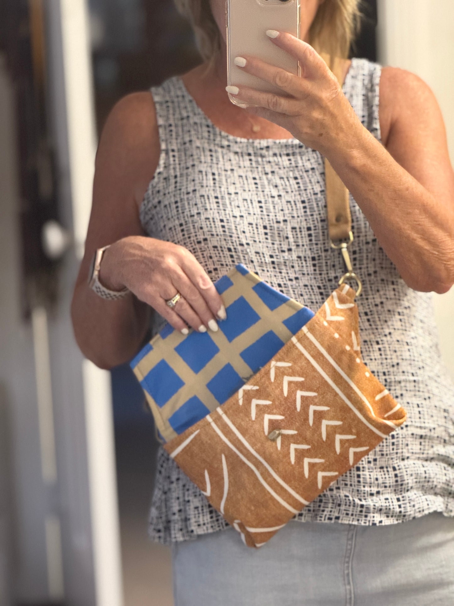 Tan Mudcloth Travel Sling