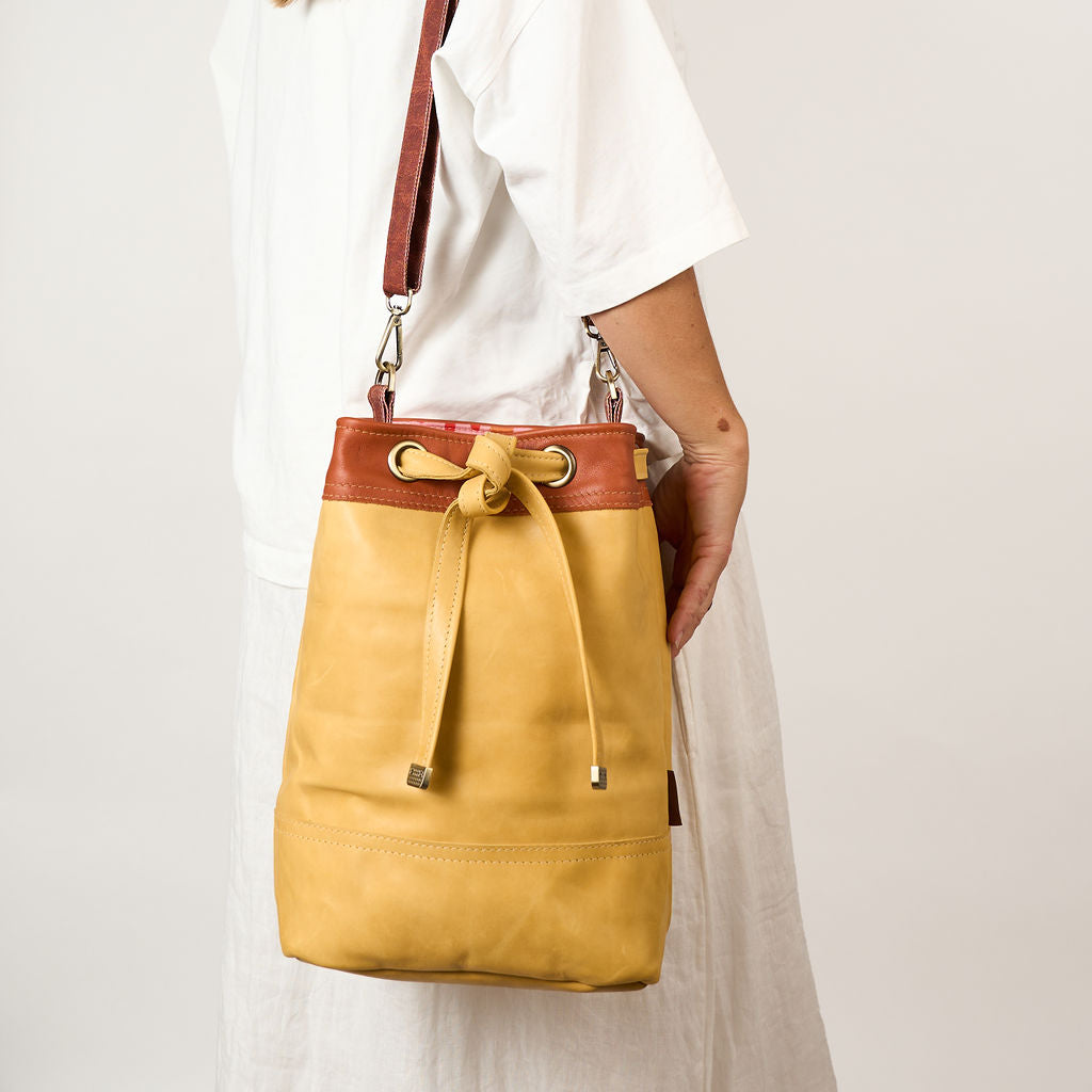 Mustard Drawstring Leather Tote