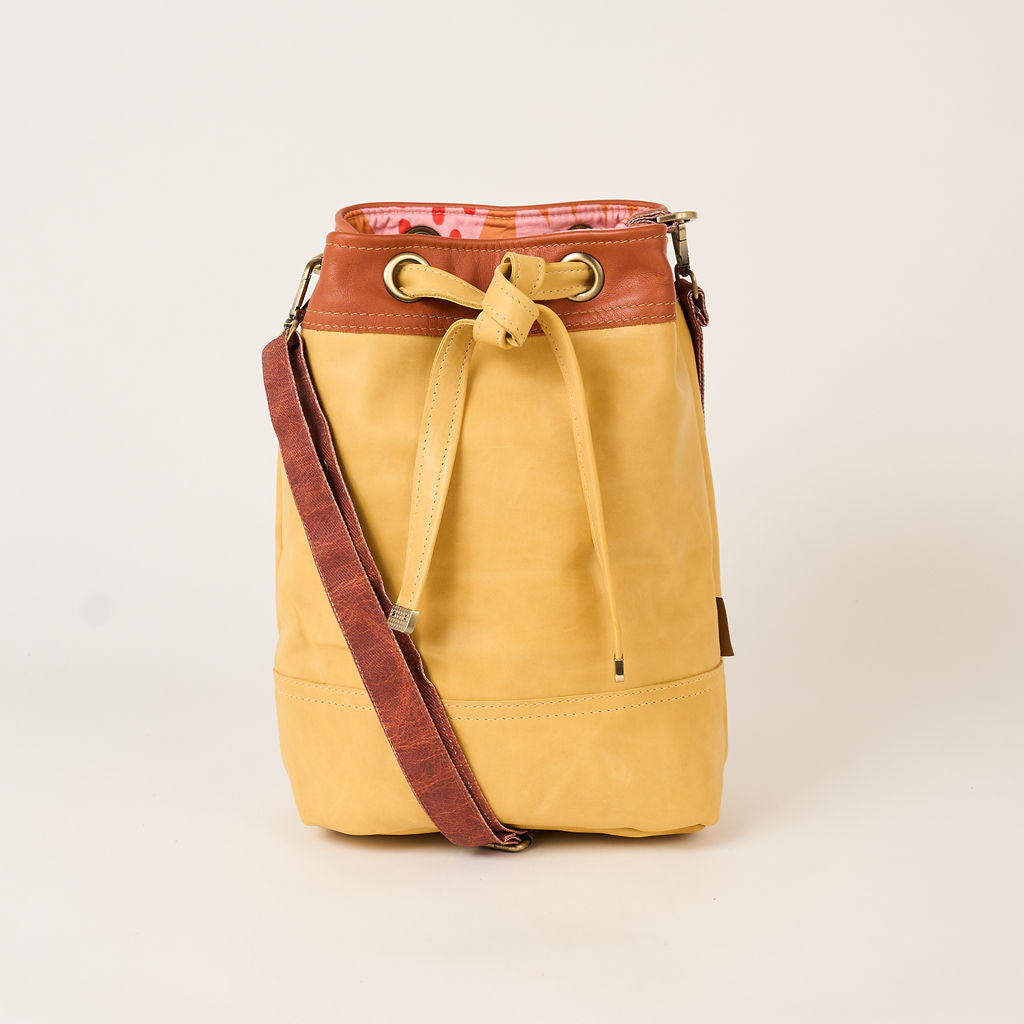Mustard Drawstring Leather Tote