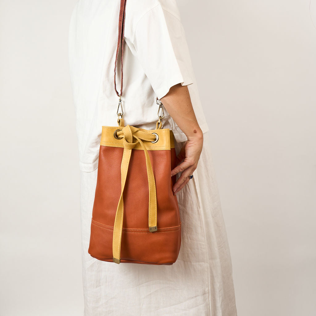 Tan Drawstring Leather Tote