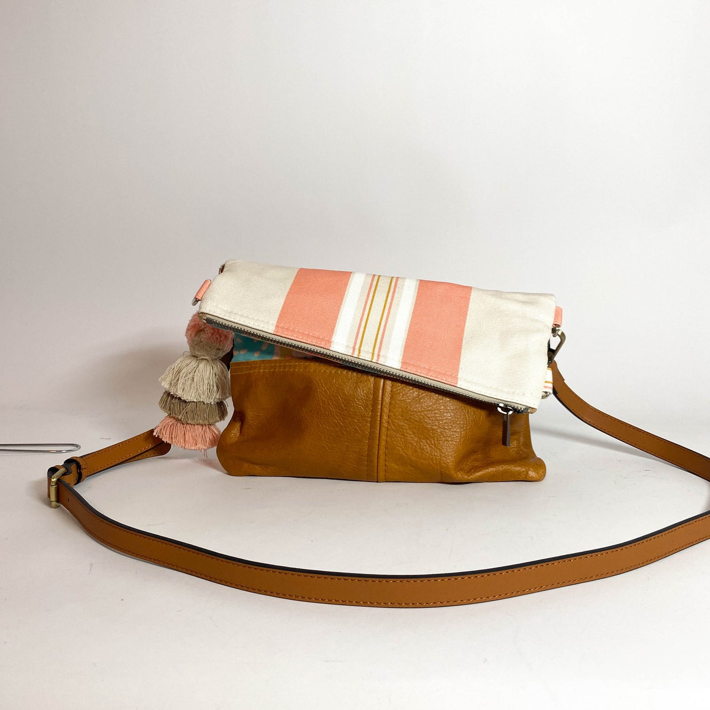 Monstera/Stripe Foldover Bag