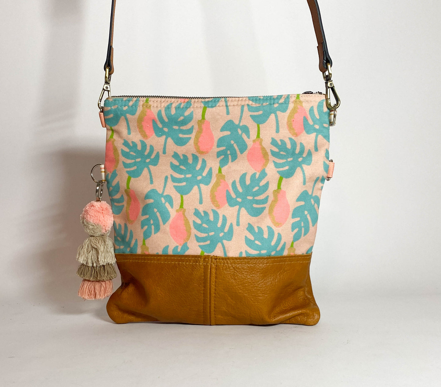 Monstera/Stripe Foldover Bag