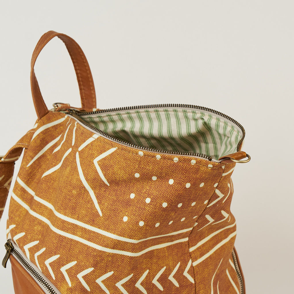 Tan Mudcloth Backpack