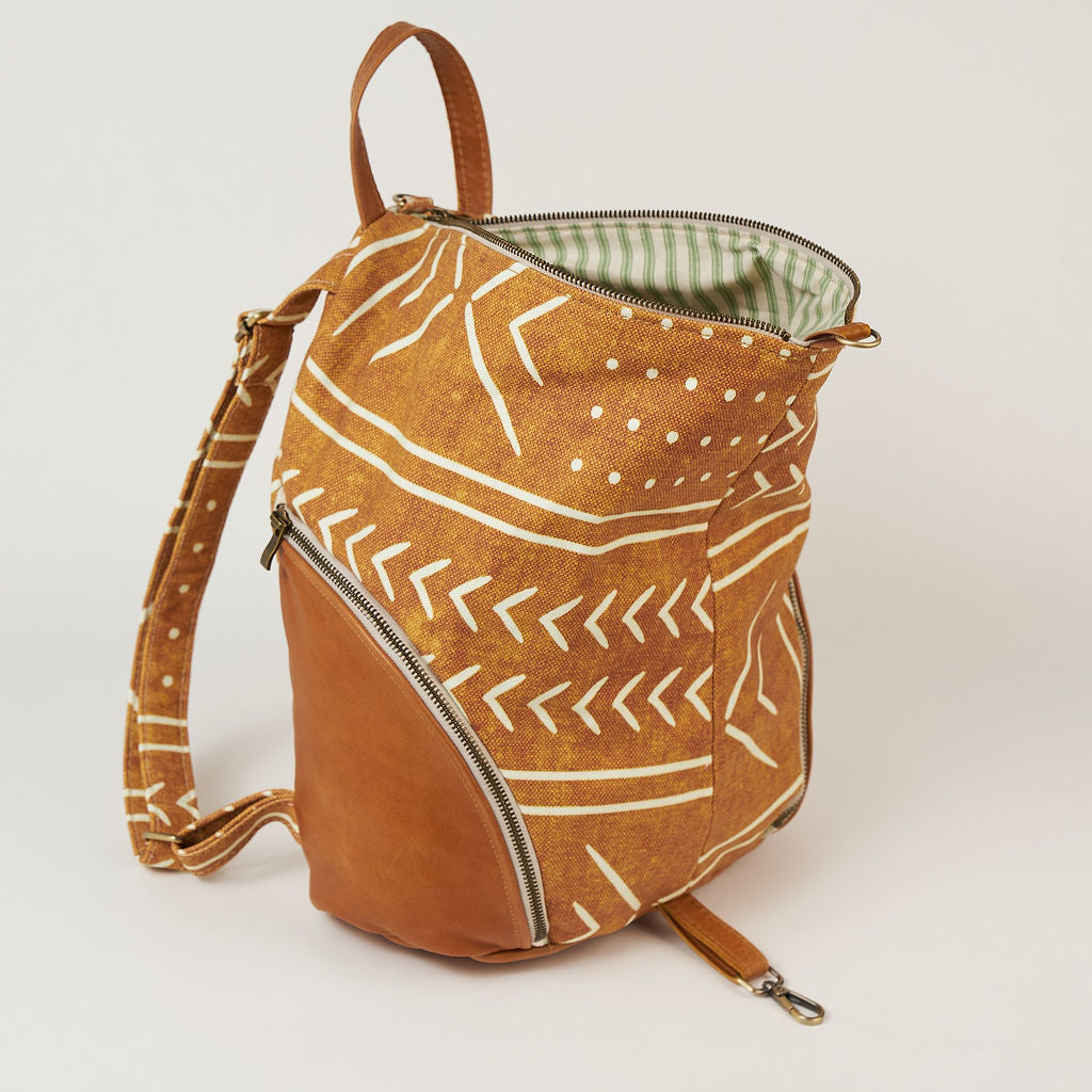 Tan Mudcloth Backpack