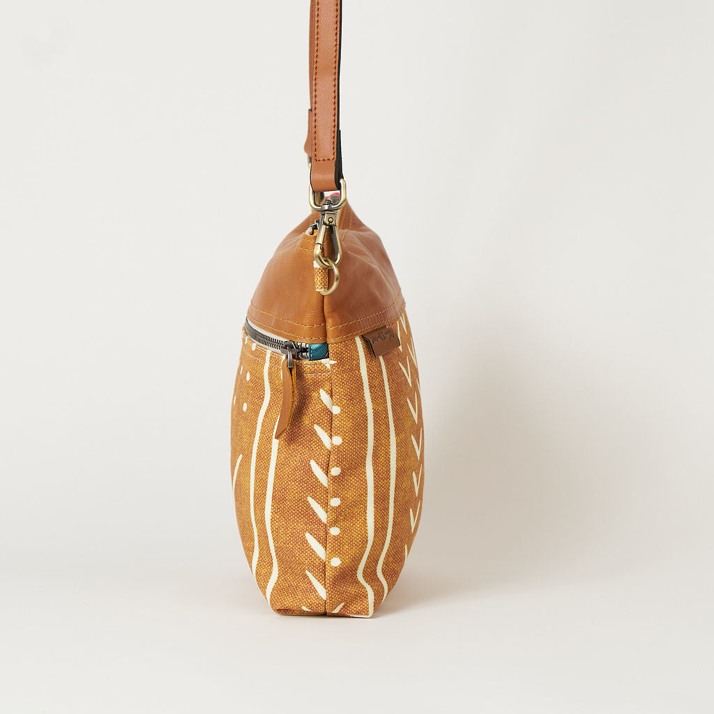 Tan Mudcloth Bucket Bag