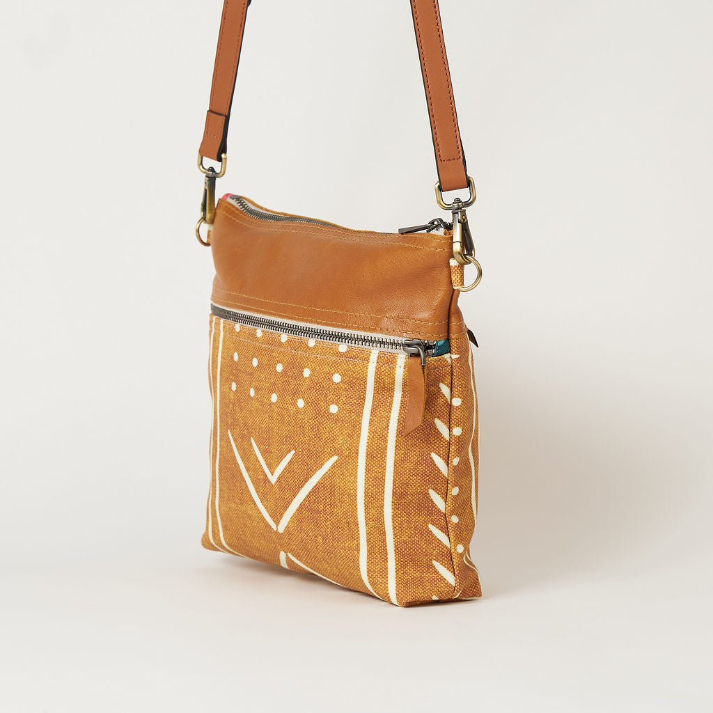 Tan Mudcloth Bucket Bag