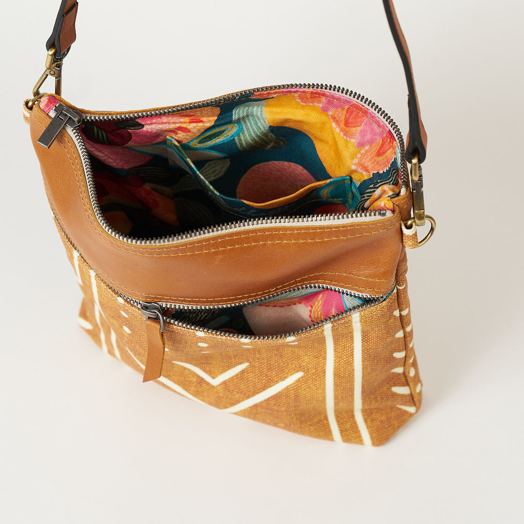 Tan Mudcloth Bucket Bag
