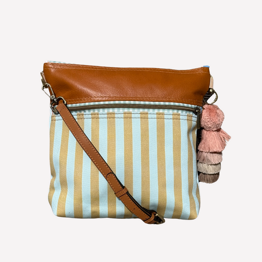 Tan Blue Stripe Bucket Bag