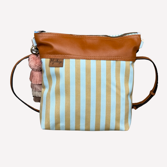 Tan Blue Stripe Bucket Bag