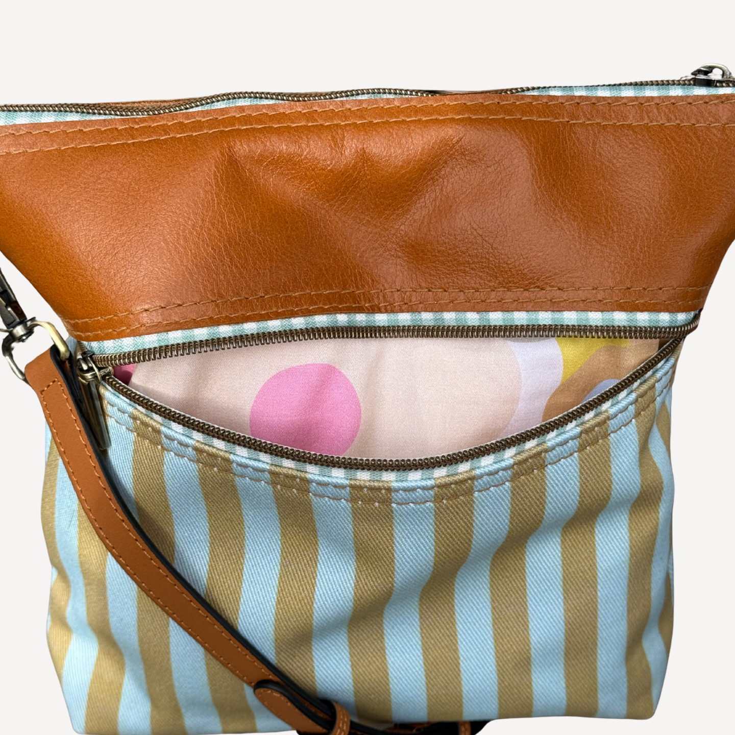 Tan Blue Stripe Bucket Bag