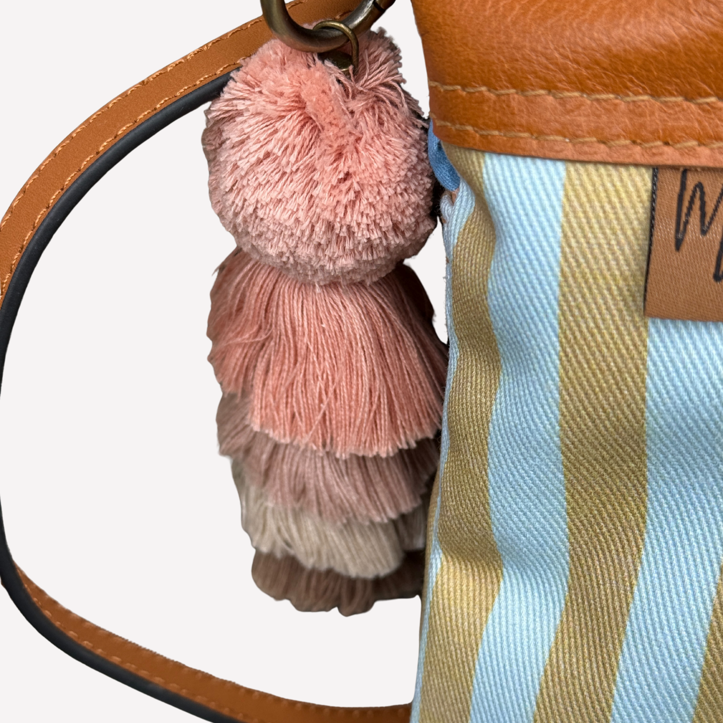 Tan Blue Stripe Bucket Bag