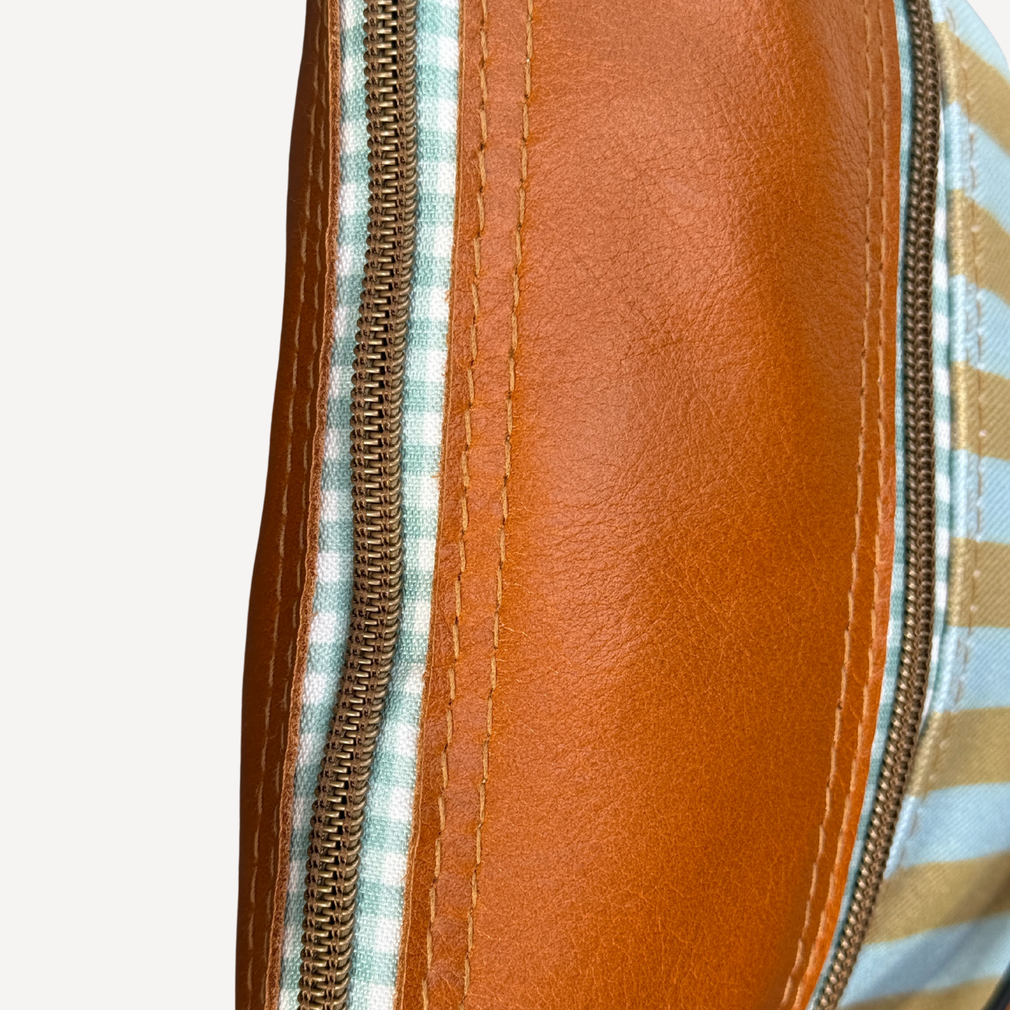 Tan Blue Stripe Bucket Bag