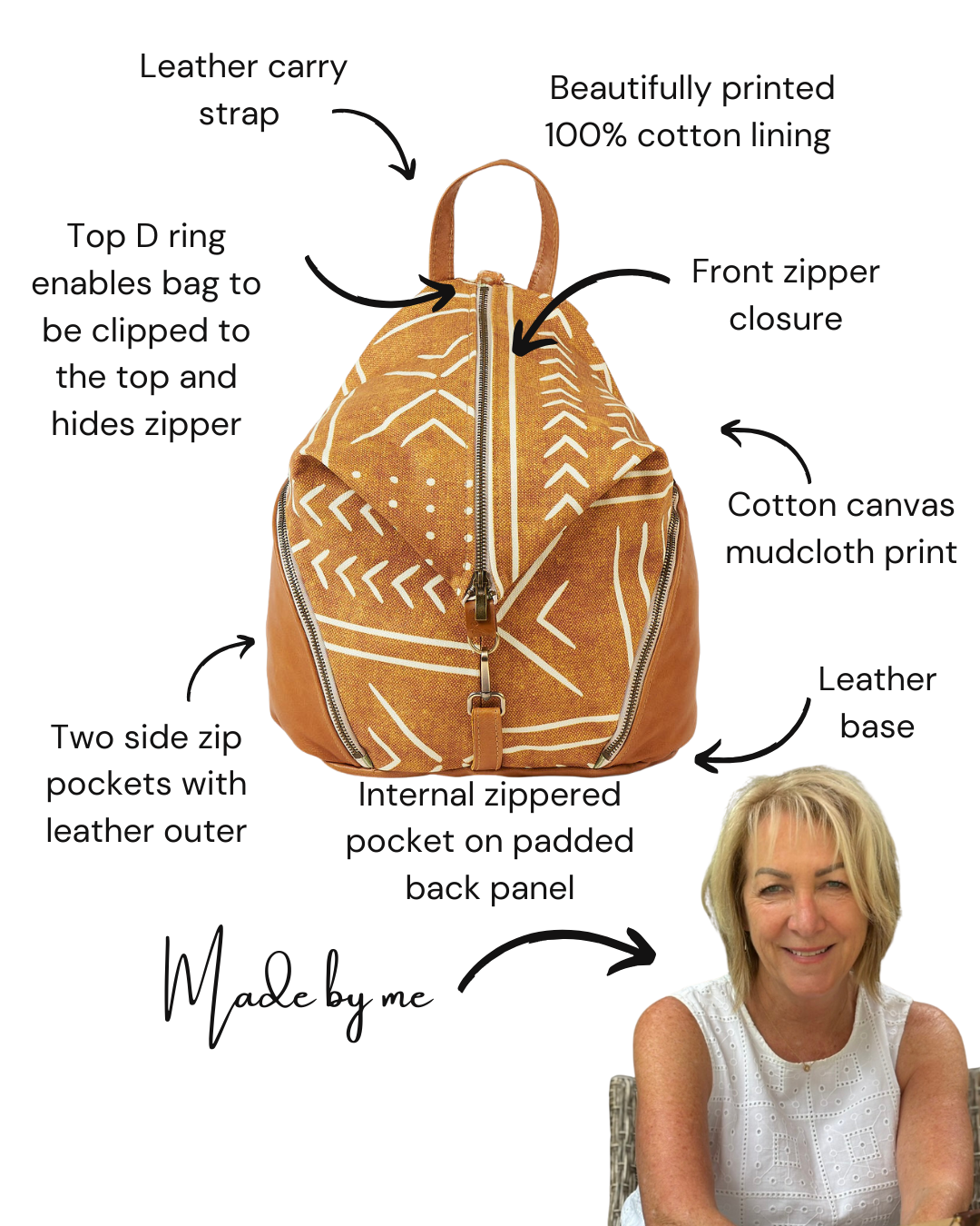 Tan Mudcloth Backpack