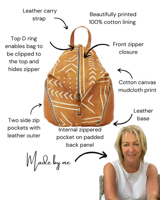 Tan Mudcloth Backpack