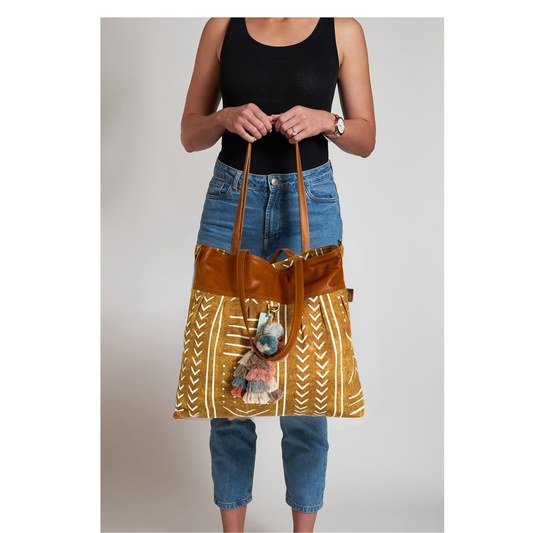 Tan Mudcloth Weekender