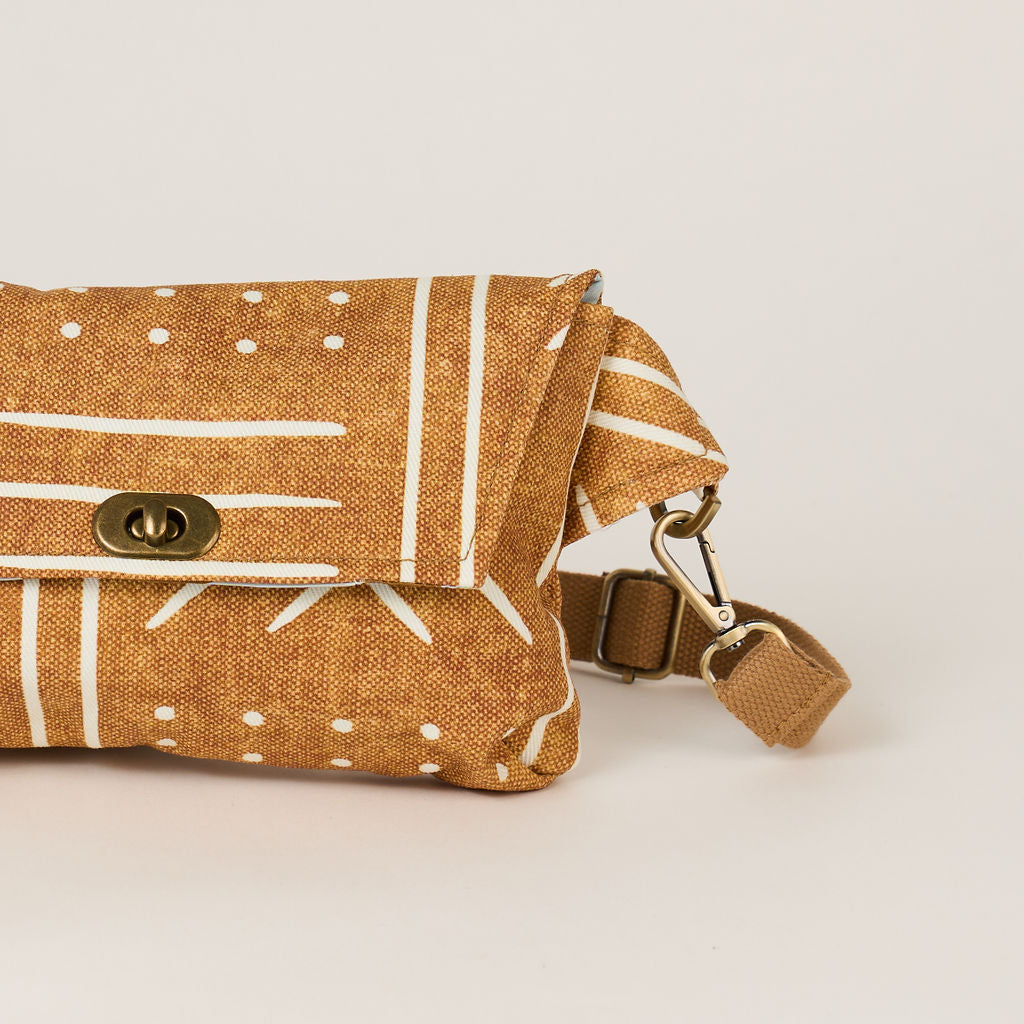 Tan Mudcloth Travel Sling