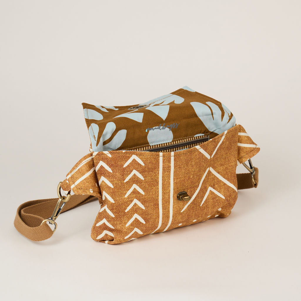 Tan Mudcloth Travel Sling