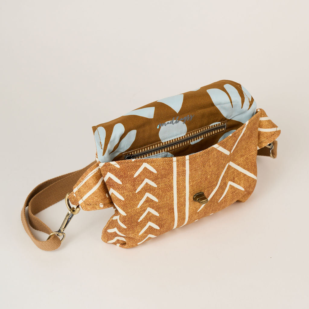 Tan Mudcloth Travel Sling