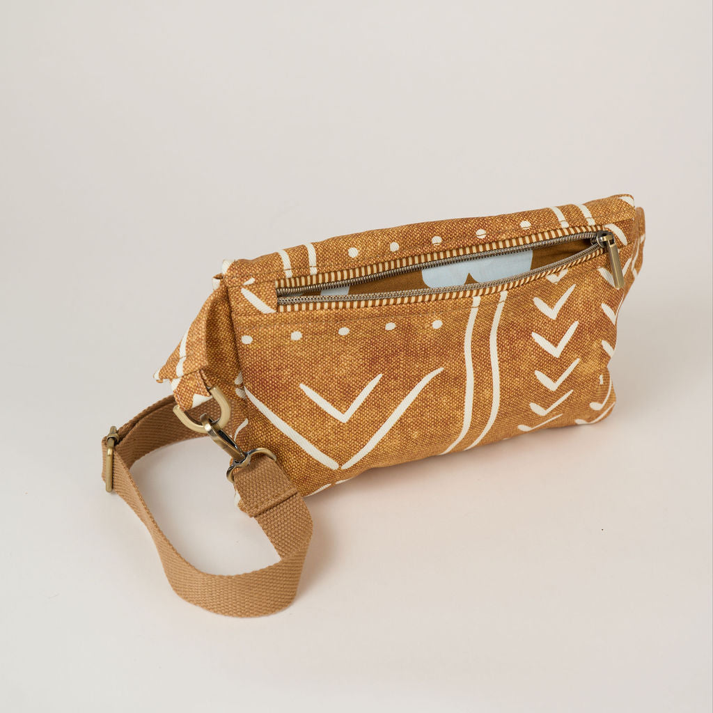 Tan Mudcloth Travel Sling
