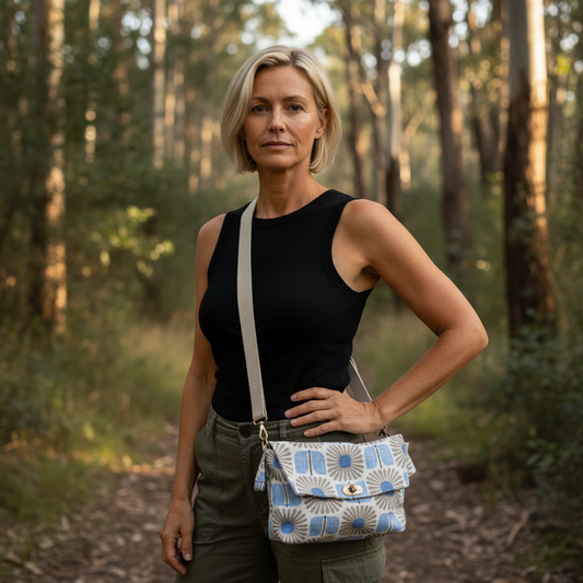 Blue daisy sling bag