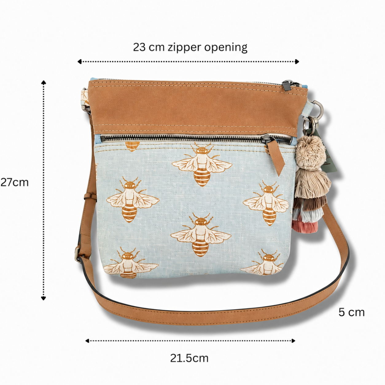 Measurements of blue bees printed bucket bag made by Madbagss