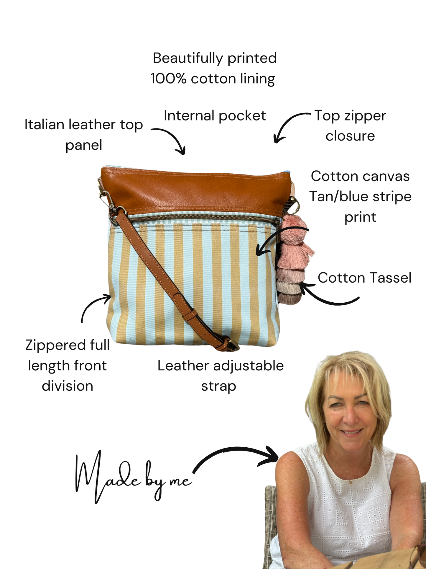 Tan Blue Stripe Bucket Bag